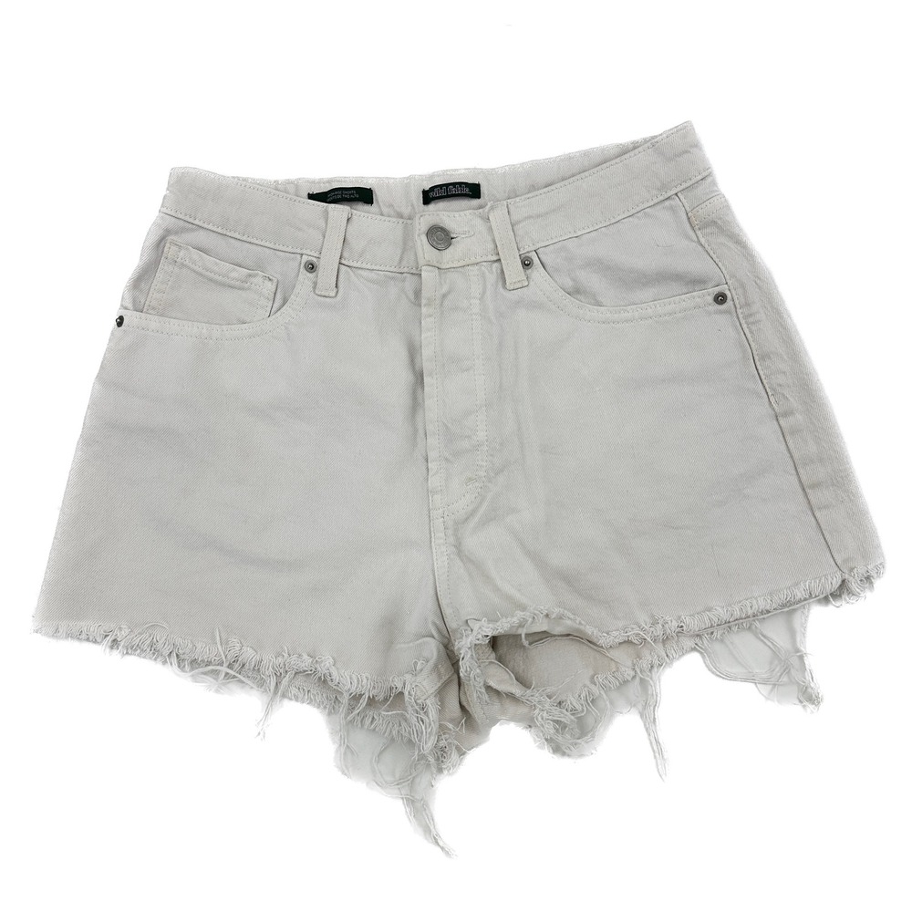 Wild Fable‎ High Rise Raw Hem Button Fly Women's size 8 White Denim Jean Shorts